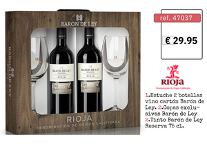 Estuche Vino Baron de Ley Reserva 75cl + 2 Copas Regalo