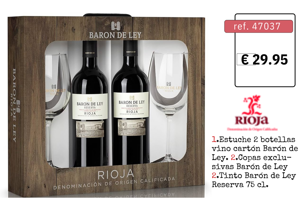 Estuche Vino Baron de Ley Reserva 75cl + 2 Copas Regalo