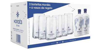 Ginebra Nordes 2 Botellas 70cl + 6 vasos Nordes Premium