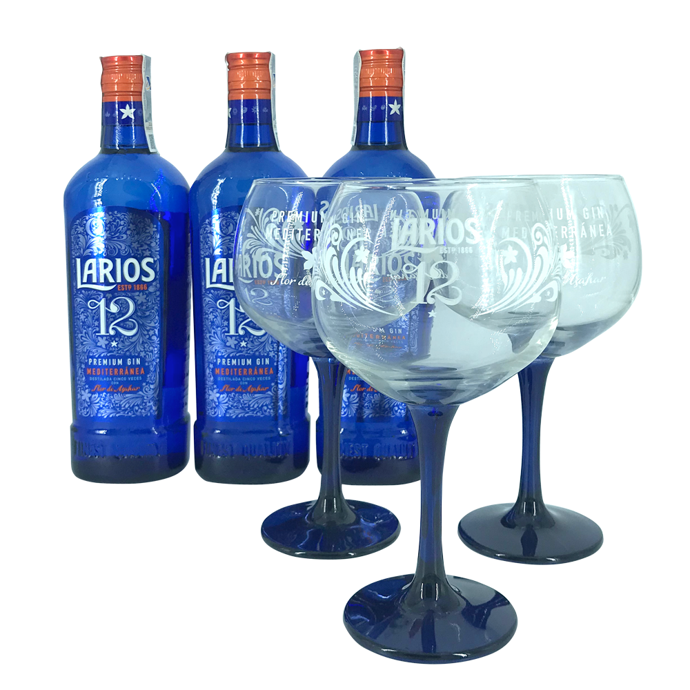 Lote Larios 12 3 Botellas con 3 Copas Balon