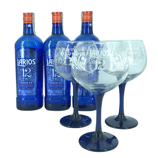 Lote Larios 12 3 Botellas con 3 Copas Balon