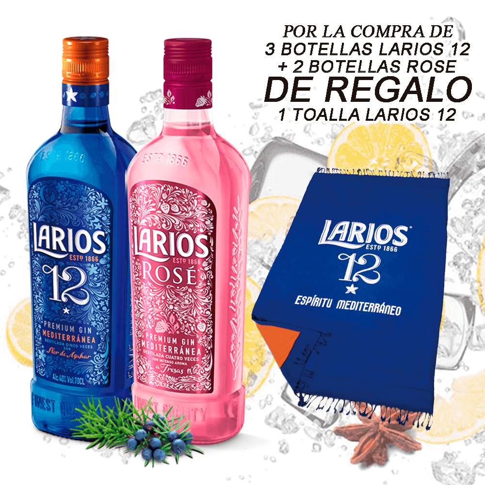 Ginebra Larios Rose 3 Botellas+ Larios12 2 Botellas+ Toalla - Distri Ortiz