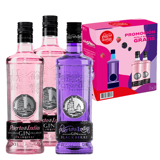 Ginebra Puerto De Indias Fresa 2 Botellas +1 Blackberry - Distri Ortiz